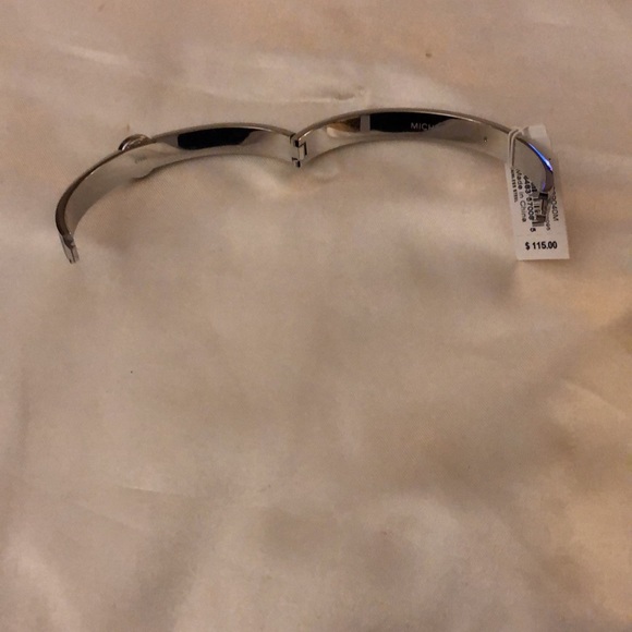 Michael Kors Silver Tone Stainless Steel Navy Blue Enamel Bangle MK Logo NWT Box - Picture 15 of 15